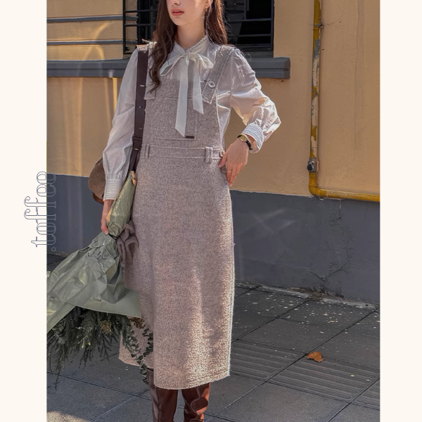 【2color】スクエアネックサスペンダーワンピース《Z00855》