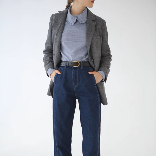 フリルカラーチェック柄トップス《Z00905》