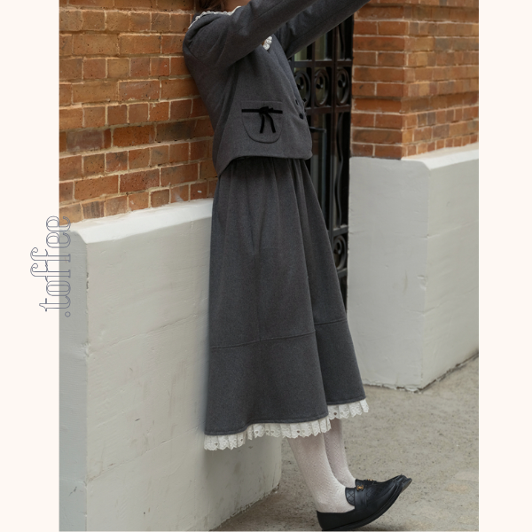 リボン&レースジャケット&Aラインミディ丈フレアスカートセットアップ 《Z00782》