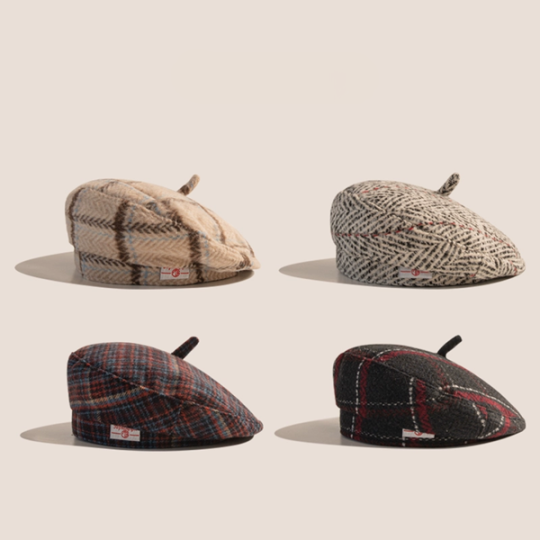 【5color】ヴィンテージチェック柄ウールベレー Z00608