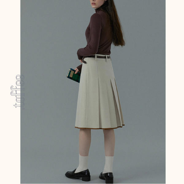 【2color】コントラストカラーヘムプリーツスカート《Z00834》