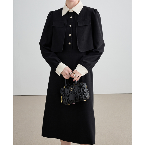 レイヤード風ブラックスリムワンピース Z00026