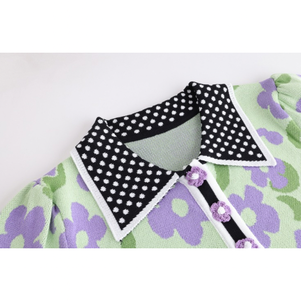 ドット柄×花柄半袖ポロシャツ Z00205