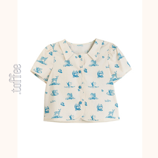 カントリー風アニマルプリント半袖シャツ&ミドル丈スカートのセットアップ 《Z00751》