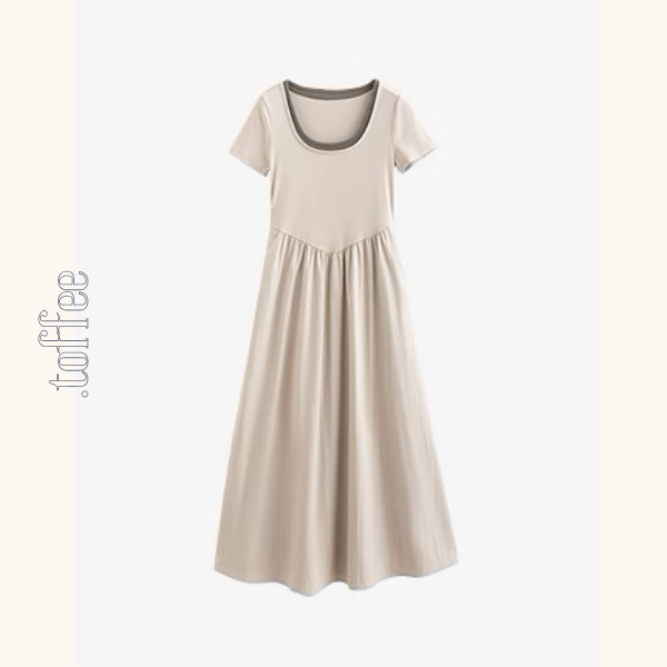 【2color】レイヤード風Uネックマキシワンピース《Z00923》