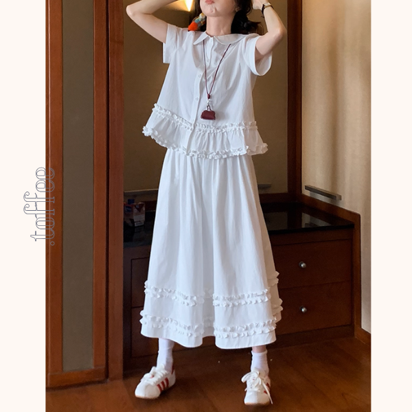 【2color】ギンガムチェック&フリルセットアップ《Z01098》