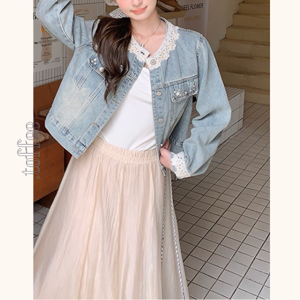 花咲く朝のレース付きデニムジャケット《Z01153》