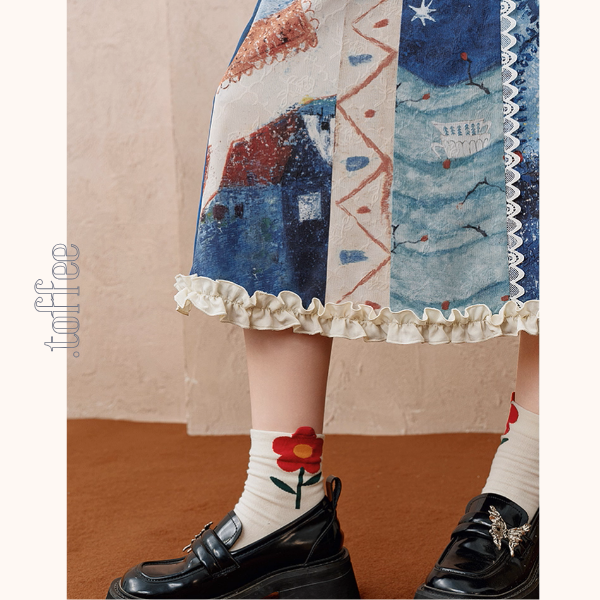 レトロプリント切替フレアスカート《Z01103》