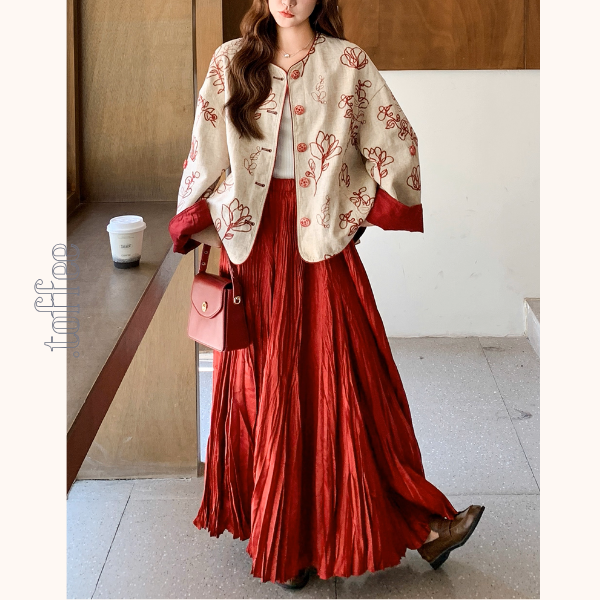 花咲く情景のセットアップ/花柄トップス&マキシスカート《Z01151》