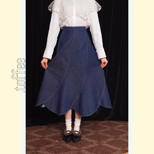 花びらが舞うレトロデニムスカート 《C0207》