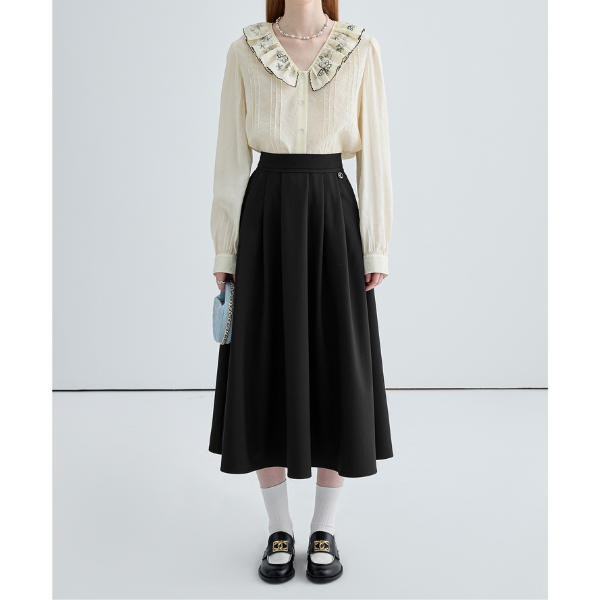 ハイウエストドレープAラインプリーツスカート Z00030