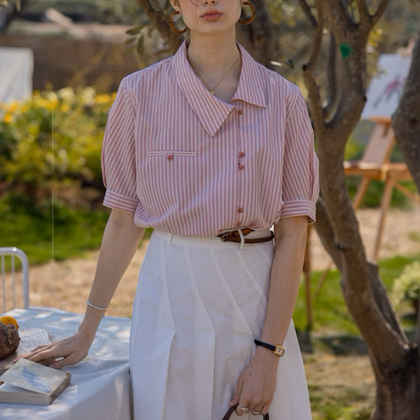 【2color】ストライプ柄ボックスシルエットシャツ《Z00854》