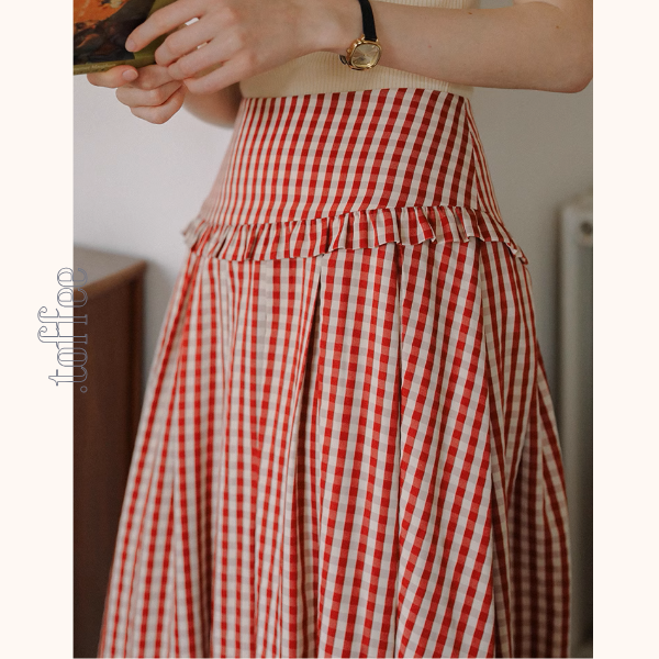 ギンガムチェックハイウエストフレアスカート《Z00882》