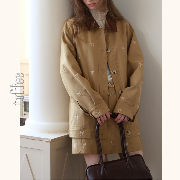 リボン刺繍オーバーサイズジャケット&スカートセットアップ《Z00817》