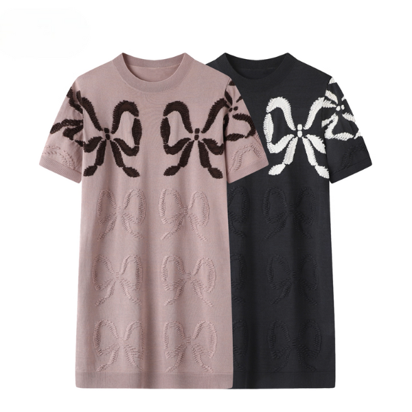 【2color】立体リボン刺繍ニットワンピース《Z01041》