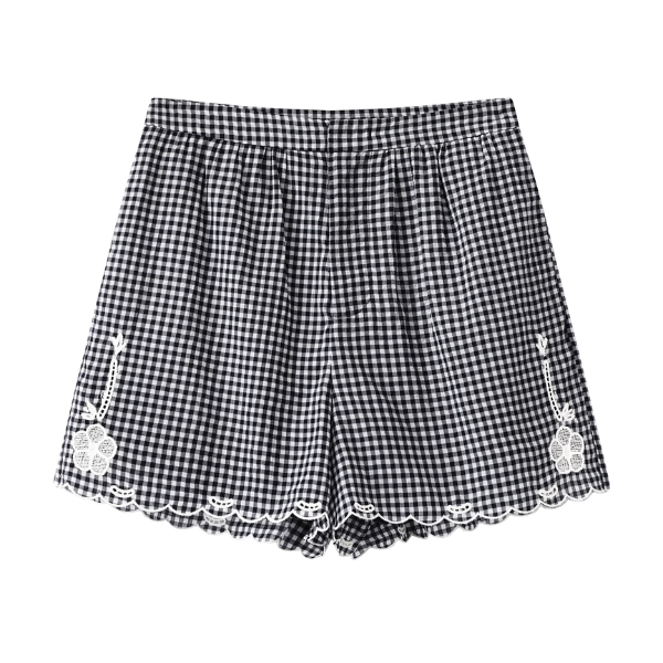 ギンガム刺繍ブラウス&ショートパンツセットアップ《Z01038》