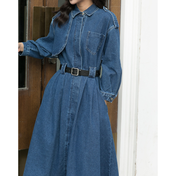 イレギュラーフラップデニムワンピース w-038