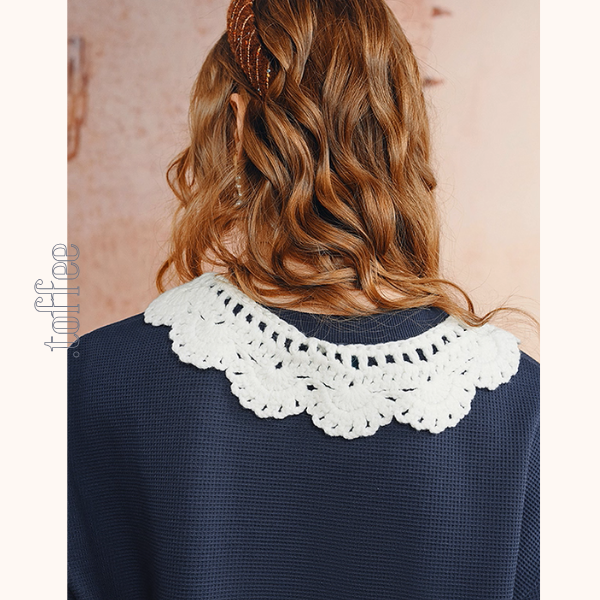 かぎ針襟と花刺繍のネイビーセット《Z01135》