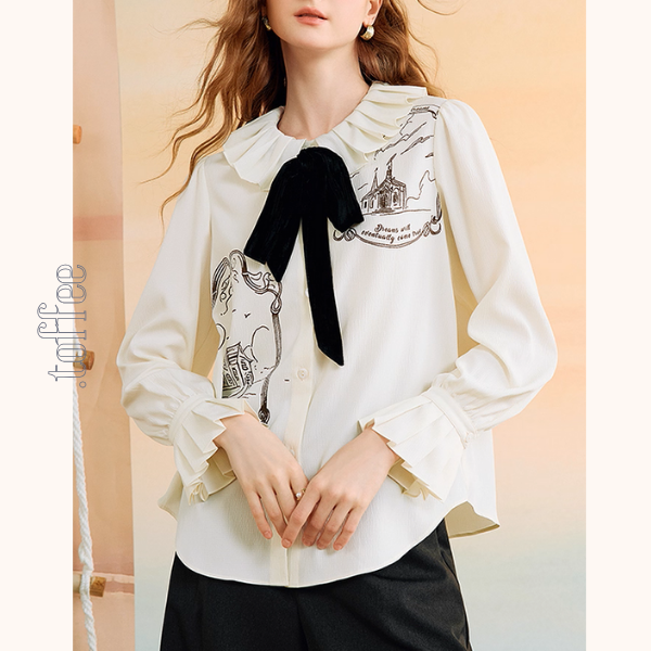 黒リボンと夢の風景ブラウス《Z01131》