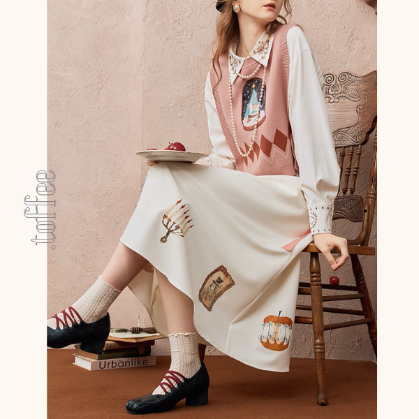 ヴィンテージ調プリントフレアスカート《Z01102》