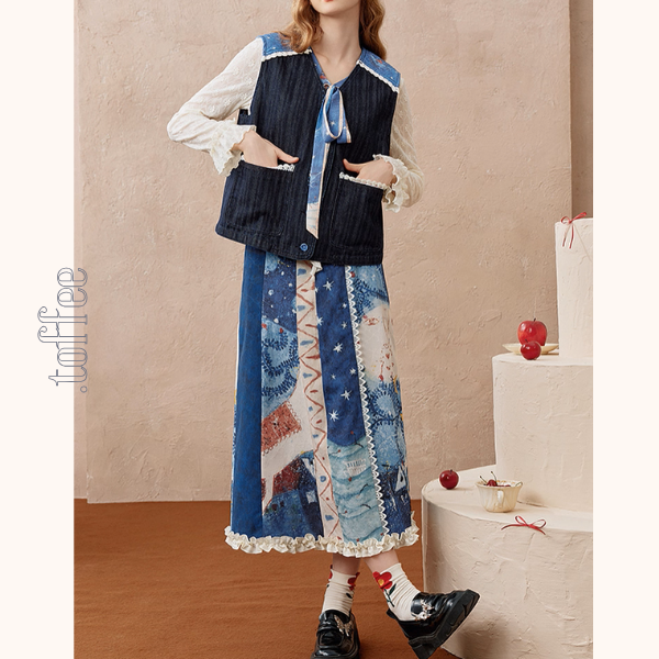 レトロプリント切替フレアスカート《Z01103》