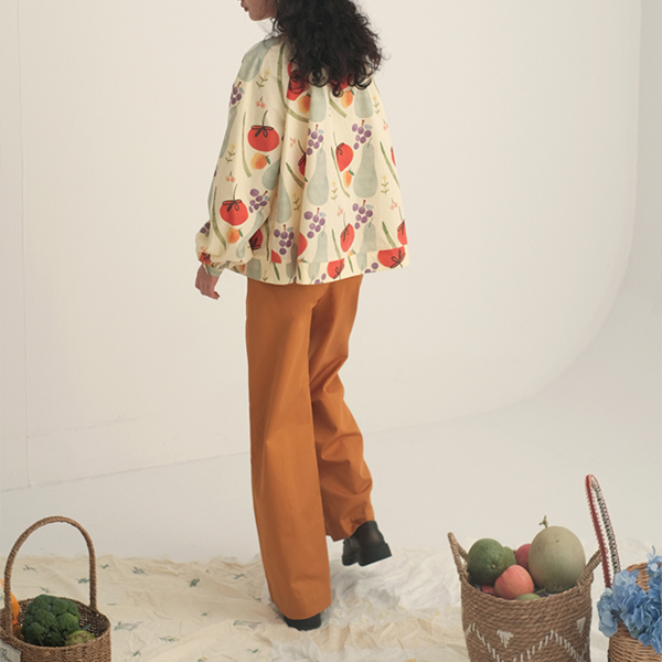 【2color】野菜と果物のコットンルーズプリントシャツ Z00447