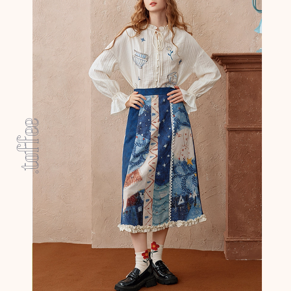 レトロプリント切替フレアスカート《Z01103》