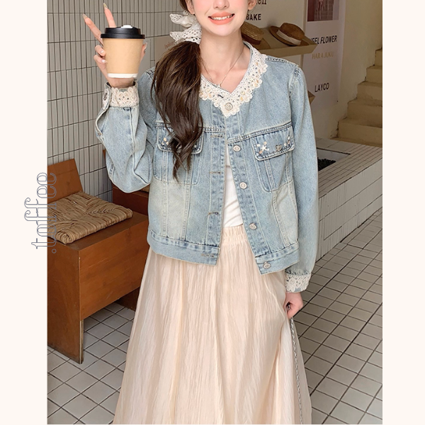 花咲く朝のレース付きデニムジャケット《Z01153》