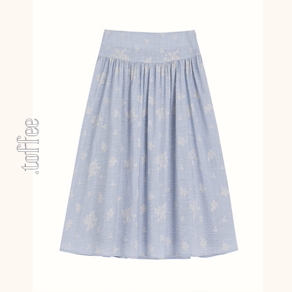 丸襟とパフスリーブのブルーワンピース《Z01090》