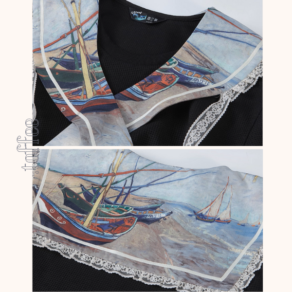 ゴッホの舟と夢の海、セーラーワンピース《Z01149》