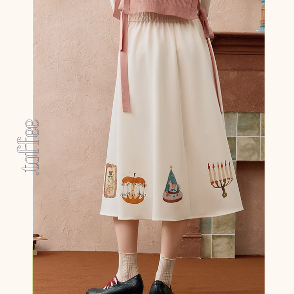 ヴィンテージ調プリントフレアスカート《Z01102》