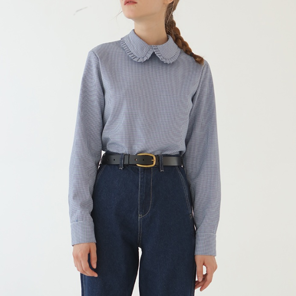 フリルカラーチェック柄トップス《Z00905》