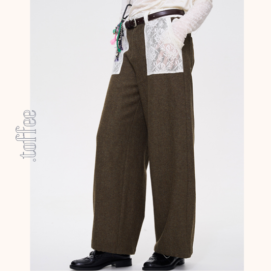 レースパッチワークウールパンツ 《Z00637》