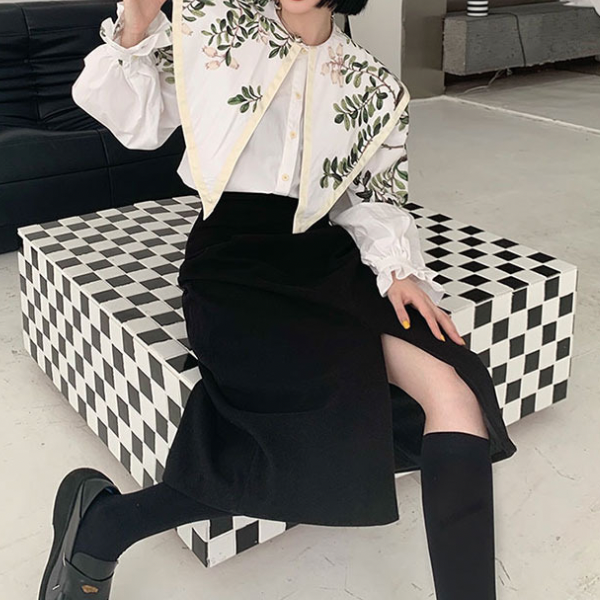 ビッグラペルヴィンテージ風プリントシャツ AU-043