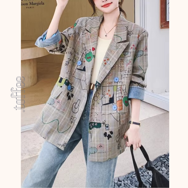 落書き風アート×チェックジャケット《Z01329》