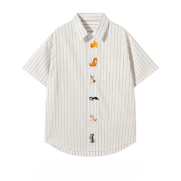 カラフル猫ちゃん刺繍入りショートスリーブシャツ《Z00909》