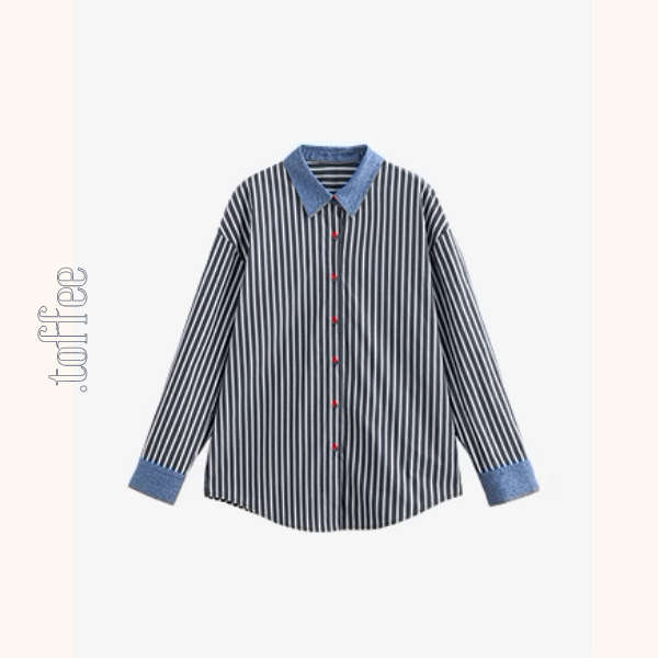 デニムカラー切り替えストライプシャツ《Z00928》