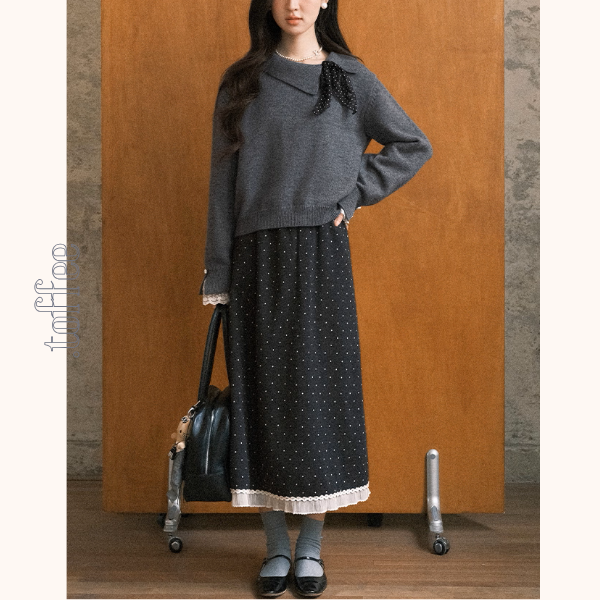 【3color】星降る午後のレース襟ニット《Z01142》