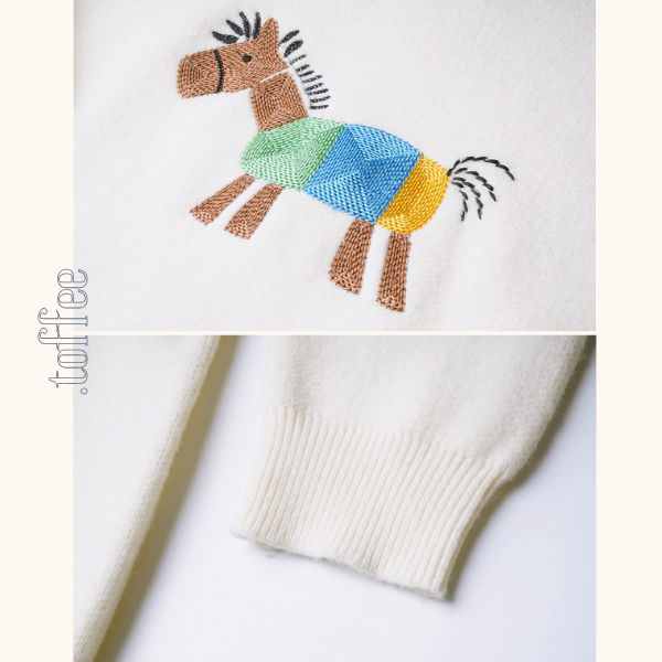 《色彩のたてがみを風に揺らして》ポニー刺繍セーター《Z01147》