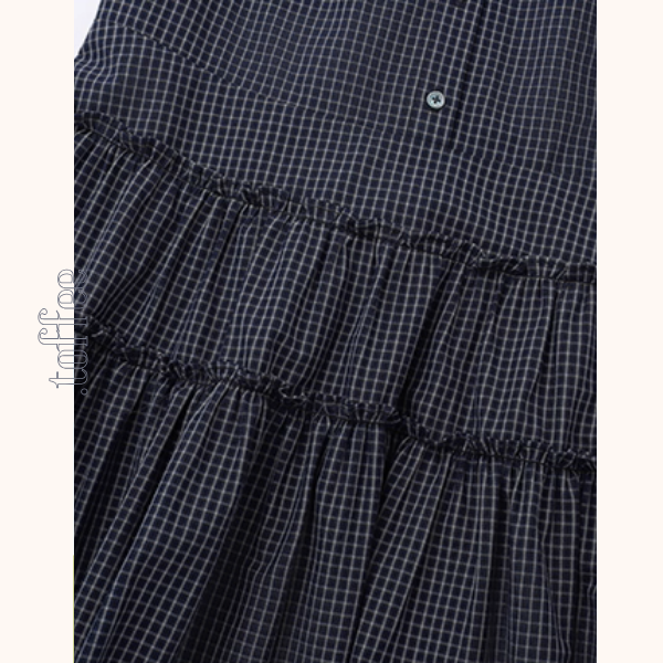 小さな格子のネイビーノースリーブワンピース《Z01089》