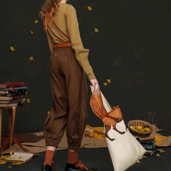 フォックス刺繍 ソフトレザートライアングルトートバッグ AU-472