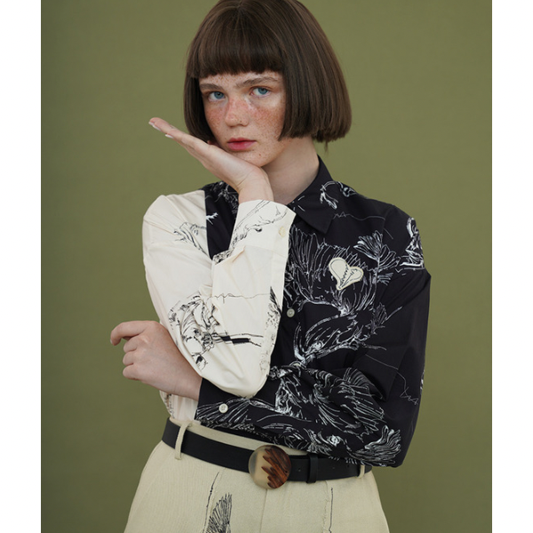 バイカラーアーティスティックシャツ w-027