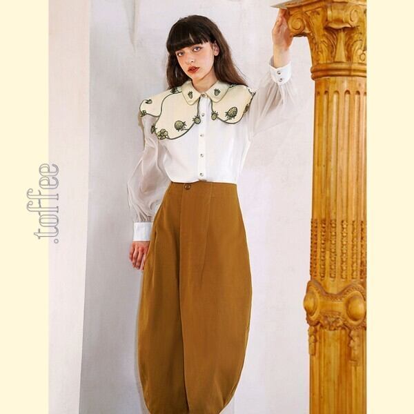 苺の植物画刺繍:ロマンティックケープ フェアリーブラウス C0161