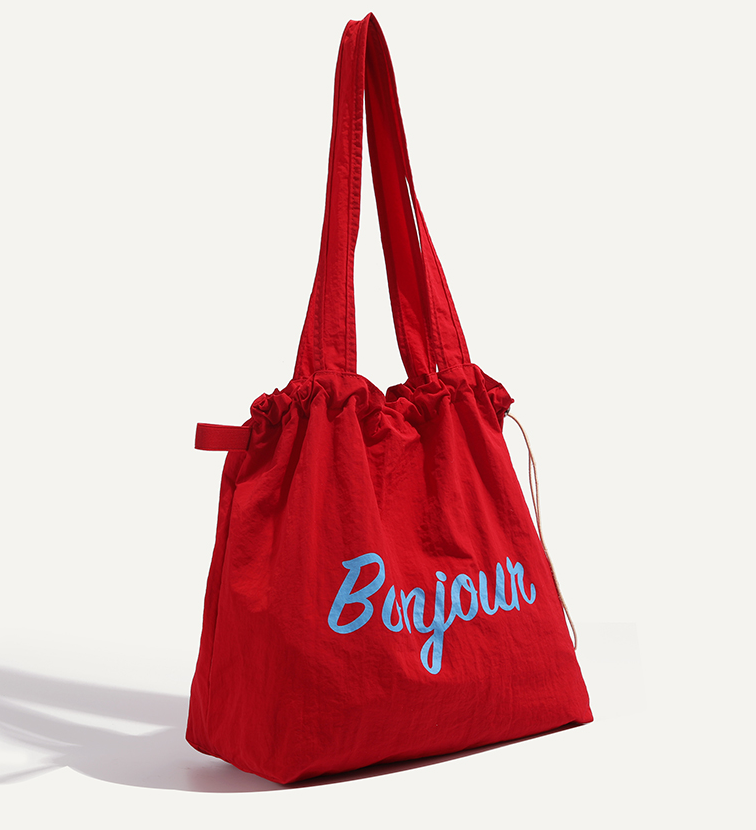 【4color】“Bonjour” レタープリントドローストリングトートバッグ 《Z00802》