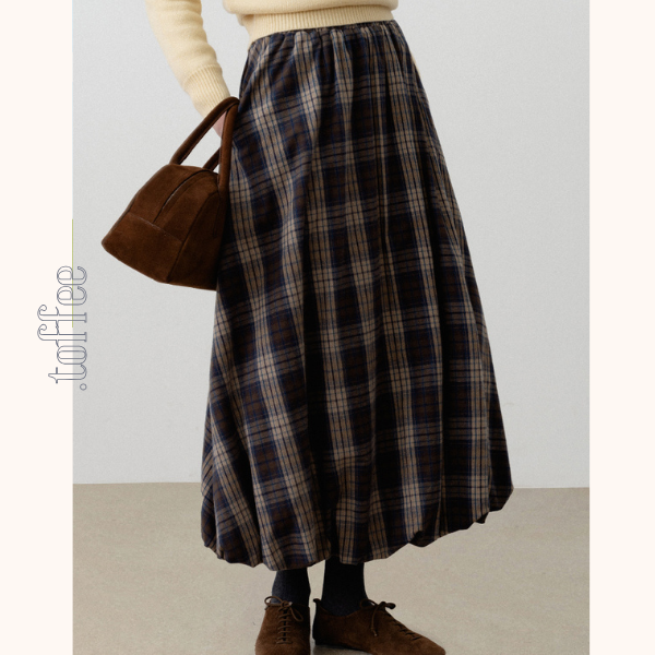 チェック柄ポケット付きバルーンロングスカート 《Z00720》