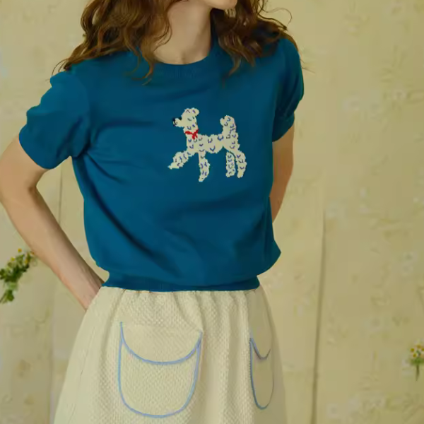 再販決定!【2color】プードル柄パフスリーブニットX1-008