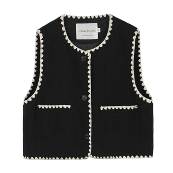 刺繍トリミングのショートベスト X-295