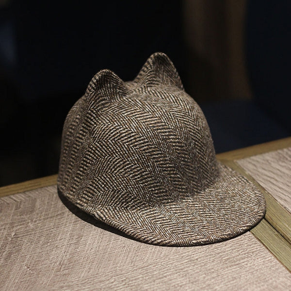 あれ?お耳?ヘリンボーン柄の丁寧なキャップ tb100