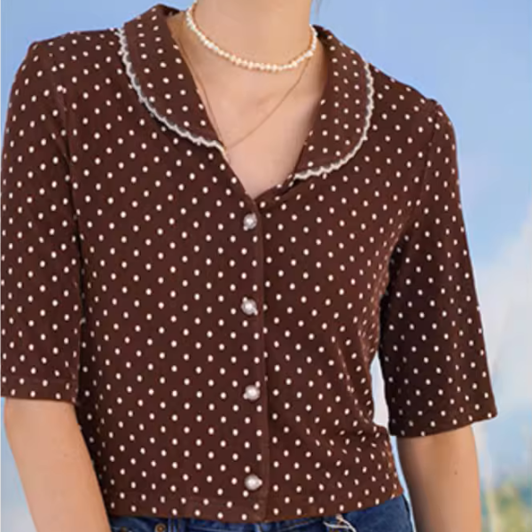 【2color】レトロ可愛いドット柄クロップドニット《Z01050》