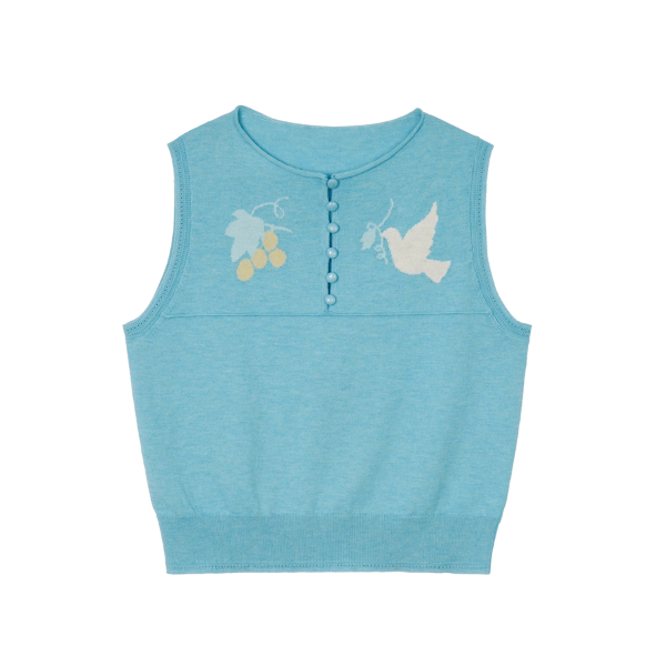 羽ばたく鳥と木の実のシアーニットベスト《Z01018》